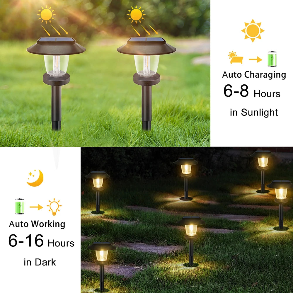 LED Bright Solar Landscape Pathway Lighting Outdoor Waterproof 3 Modes Solar Garden Lights for Yard Path Walkway Lawn Decoration