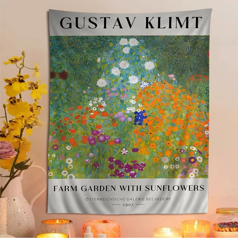 Gustav Klimt Flower Garden Sunflowers Cartoon Tapestry Art Science Fiction Room Home Decor Art Home Decor