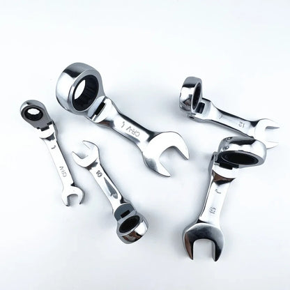 Mini Short Handle Ratchet Wrench With Movable Head Quick Dual-purpose Open End Wrench Hardware Tool Labor-saving Wrench