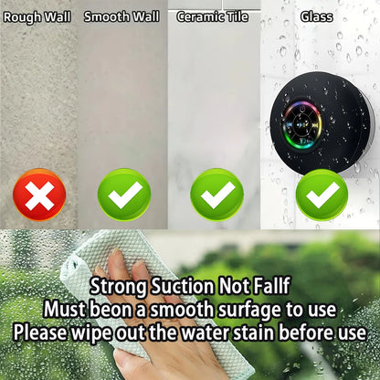Portable Wireless Bluetooth 5.0 Speaker LED IPX4 Waterproof Loudspeaker Outdoor Bathroom Large Suction Cup Mini Stereo Sound Box