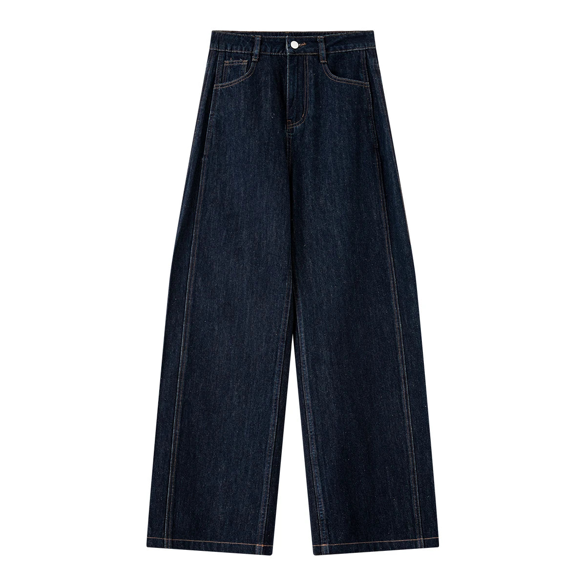VIMLY Navy Blue Denim Woman Pants Autumn 2025 New Vintage Clothing Pockets Mid-waist Loose Female Trousers Women Clothes 75125