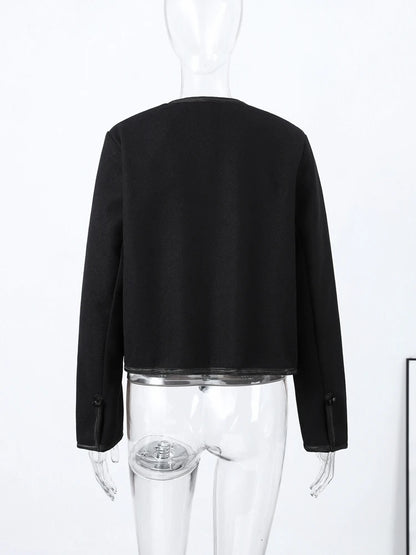 Fashion Chic Napoleon Cropped Jacket Women O-neck Long Sleeve Black Short Coats 2026 Spring Elegant Lady Commute Outerwear