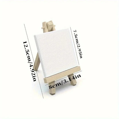 6/12set Mini Canvas And Easel Set - Primed White Wood Easel Stretched Blank Canvases for Wedding Decoration And Sign Painting