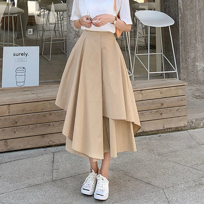 Asymmetrical Skirts Women Fashion Korean Elegant Sweet Females Design High Waist Lovely Solid Casual Summer Clothes Vintage New