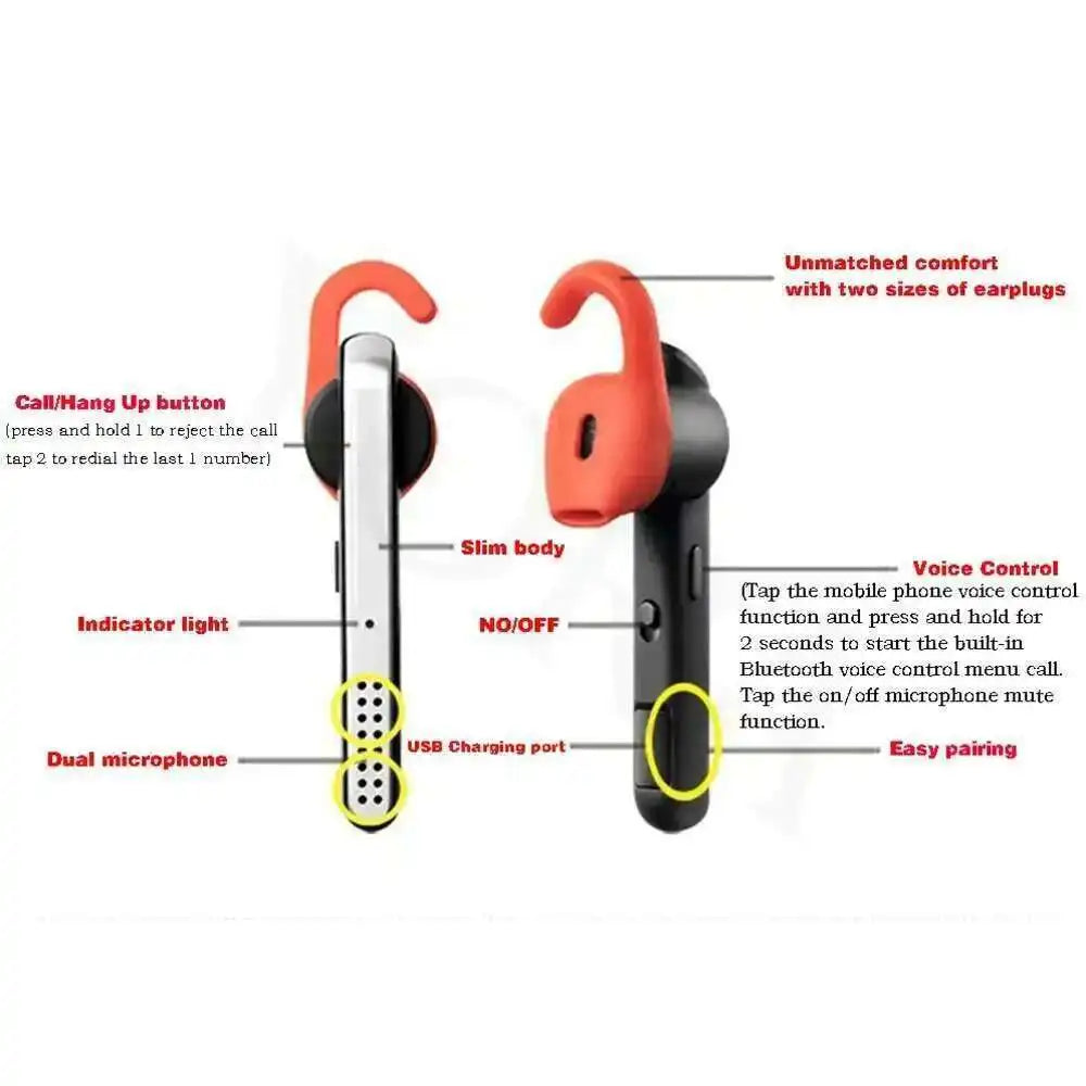 Wireless Bluetooth Talk45 Single Earphones Office Business Ear-hang Noise Cancelling Car Intelligent HD Voice Navigation Headset