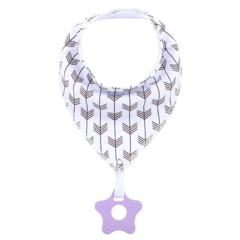 Baby cotton feeding bibs: Multi-functional triangular drool pads with teething toy—skin-friendly,anti-spitup,keeps clothes clean