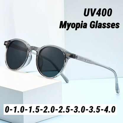 Small-Frame Round Myopia Sunglasses Retro Brand Designer Sun Glasses UV400 Shades Eyewear Men Goggles Diopter 0 To -4.0