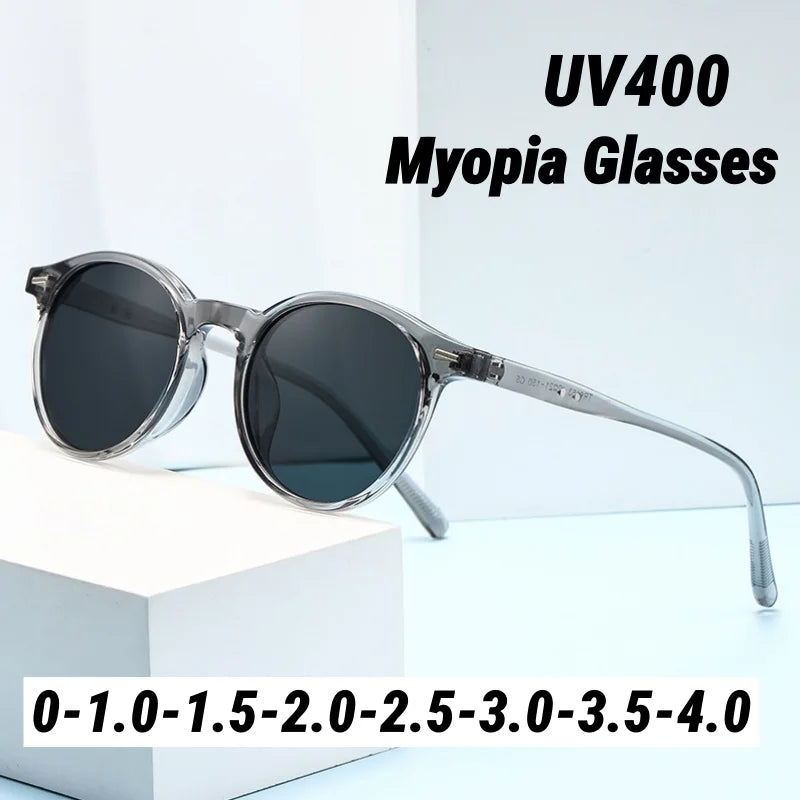 Small-Frame Round Myopia Sunglasses Retro Brand Designer Sun Glasses UV400 Shades Eyewear Men Goggles Diopter 0 To -4.0