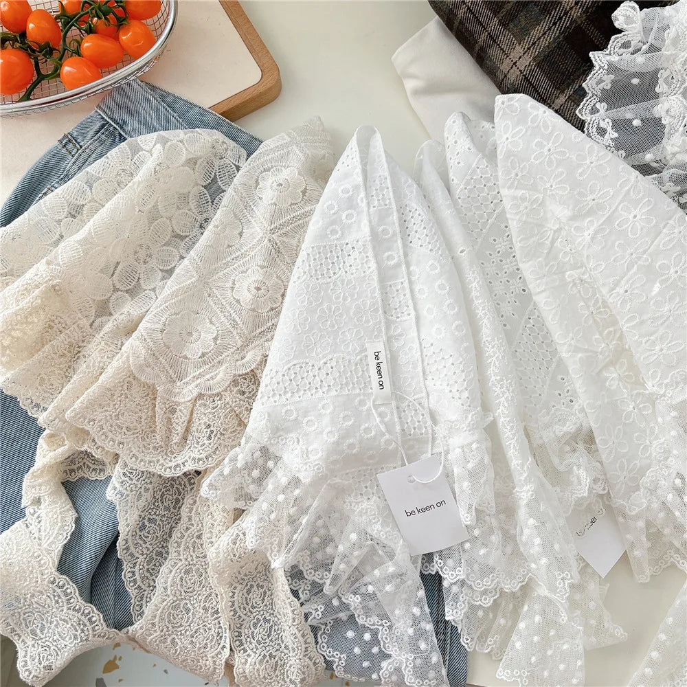 INS Y2K Stylish Lace Embroidery Layered Triangular Types Jeans Pant Matching Half Skirts Fart Curtains All-Match Stacked Skirt
