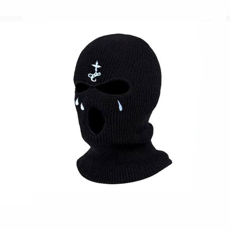 New cross-stitch outdoor ski mask Winter Balaclava three-hole knitted full face covering neck warm hat