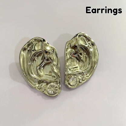 Ear Shaped Earrings Metal Ring Jewelry Irregular Statement Ring Unique Textured For Daily Wear Parties Events Gift