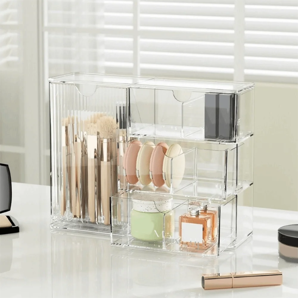Plastic Cosmetic Storage Box Large Capacity Transparent Drawer Style Storage Box with Drawers Dust-Proof Cosmetic Display Case