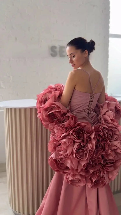 Amazing Rose Pink Handmade Flower Jacket Bicep Cape Maternity Women Jacket For Photoshoots Female Outerwear Coat