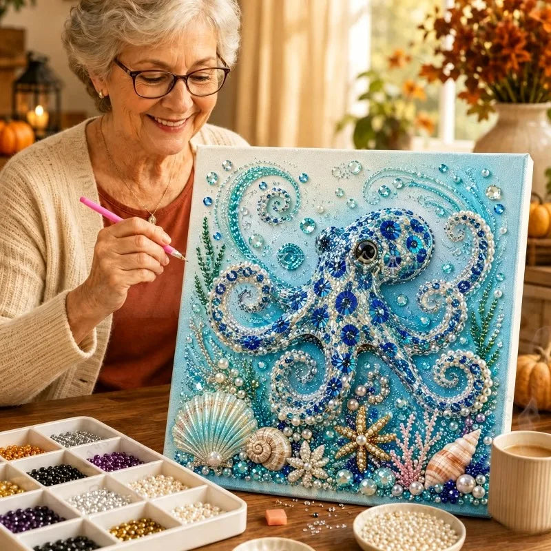 DIY Pearl Bead Embroidery Painting,Ocean Marine Animals Whale Turtle Dolphin Underwater Bead Art, Coastal Nautical Wall Decor