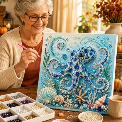 DIY Pearl Bead Embroidery Painting,Ocean Marine Animals Whale Turtle Dolphin Underwater Bead Art, Coastal Nautical Wall Decor