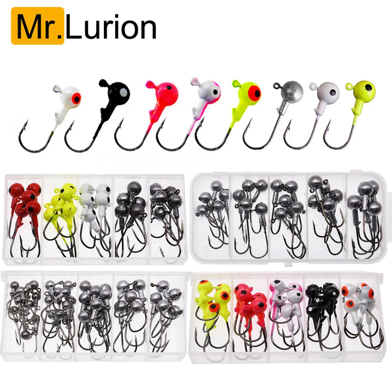 MrLurion Box package 1g 1.5g 3g 5g 6g 7g 8g  jig head fishing hook , soft worm deepwater crank hooks with round head hooks