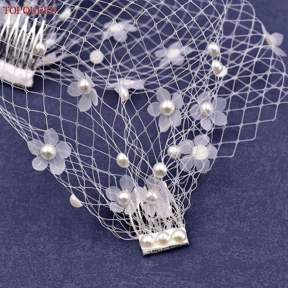 TOPQUEEN VA15 Russian Tulle Cage Veil White Crinoline Face Veil Headband Fascinator Cocktail Hats Bridal Hair Accessories