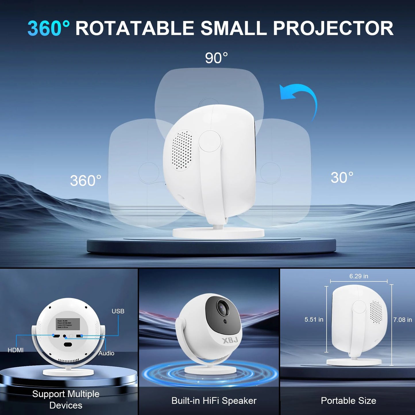 XBJ Mini Projector BL360 with WIFI BT,Protable Projector