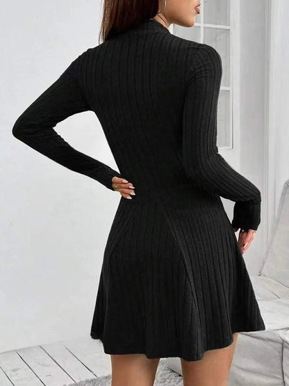 Women Autumn Winter Knitted Dress Lady Casual Long Sleeve Half High Collar Mini Dress Versatile Black Dress Woman Youth Dresses