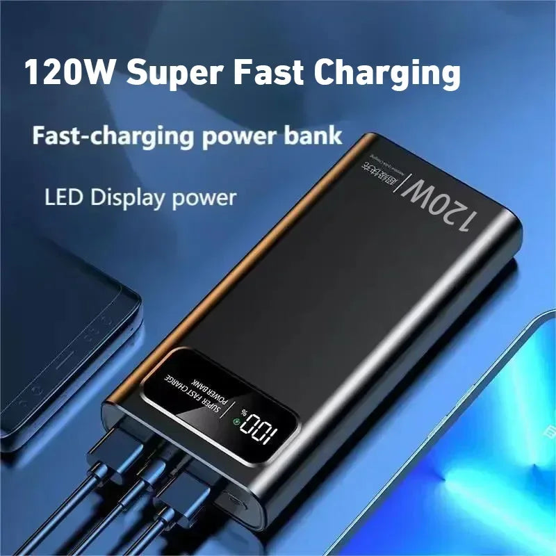 Lenovo 50000mAh Large Capacity Power Bank 120W Fast Charge LED Digital Display External Battery Universal charge Travel Outdoor