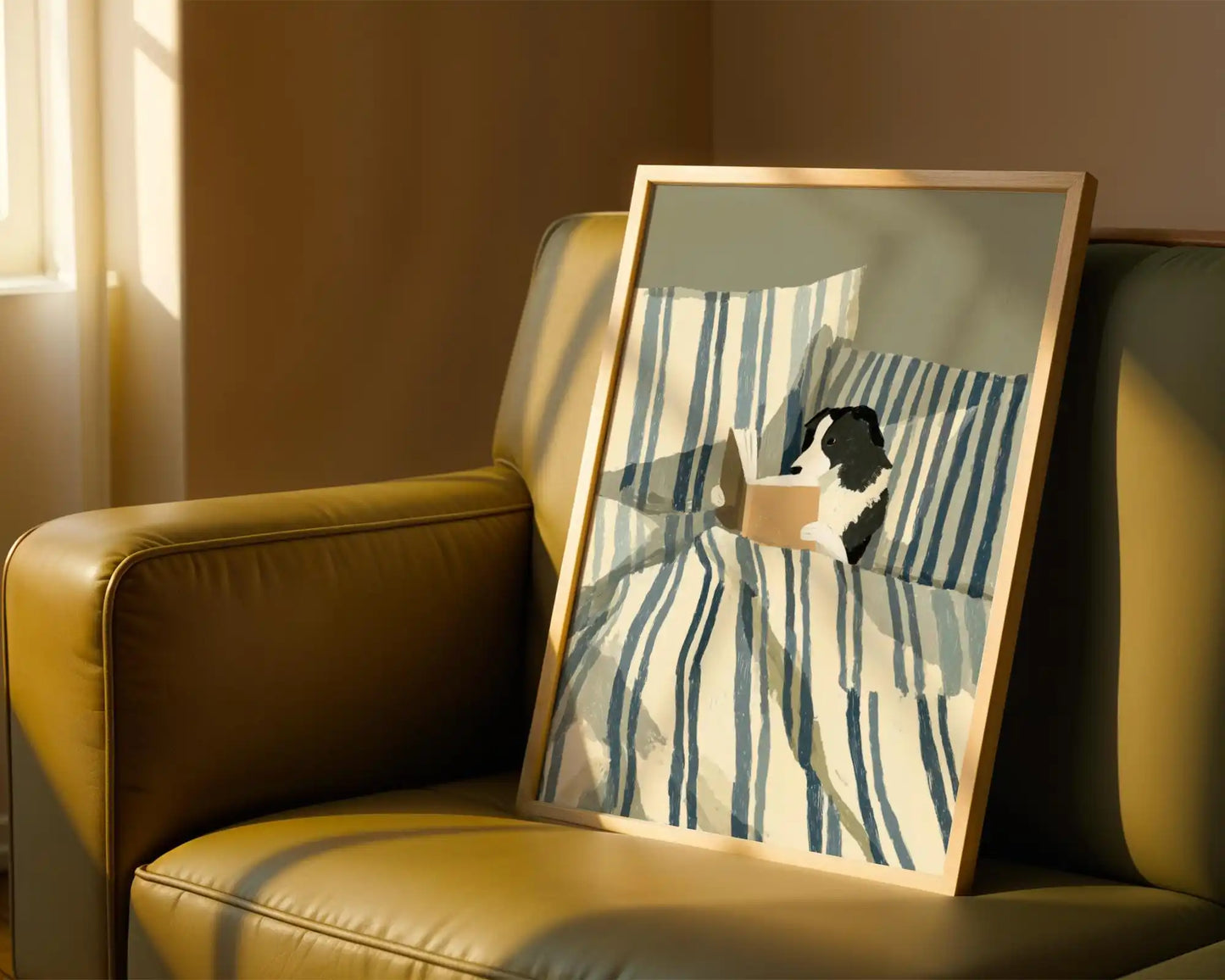 Fun Pet Striped Bed Decoration Painting, Fresh Illustration Style Canvas Painting, Healing Bedroom Poster