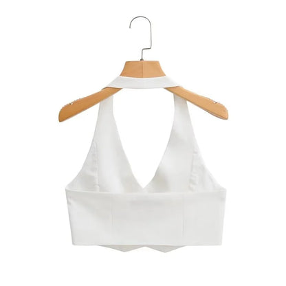 KEYANKETIAN Summer New Single-Row Buttoned-Up Hanging Neck Ultra Short Waistcoat Vest Women's Casual Backless Suspender Top