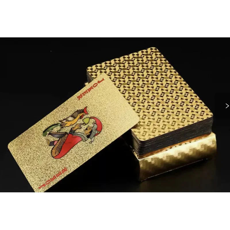 55pcs 24K Gold Foil Playing Cards, Waterproof Durable Golden Plastic Pokers for Magic & Leisure Game