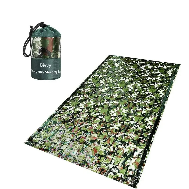 PE Emergency Sleeping Bag Camouflage Waterproof Portable Survival 120x200cm Sleeping Bag for Outdoor Camping Hiking Adventure