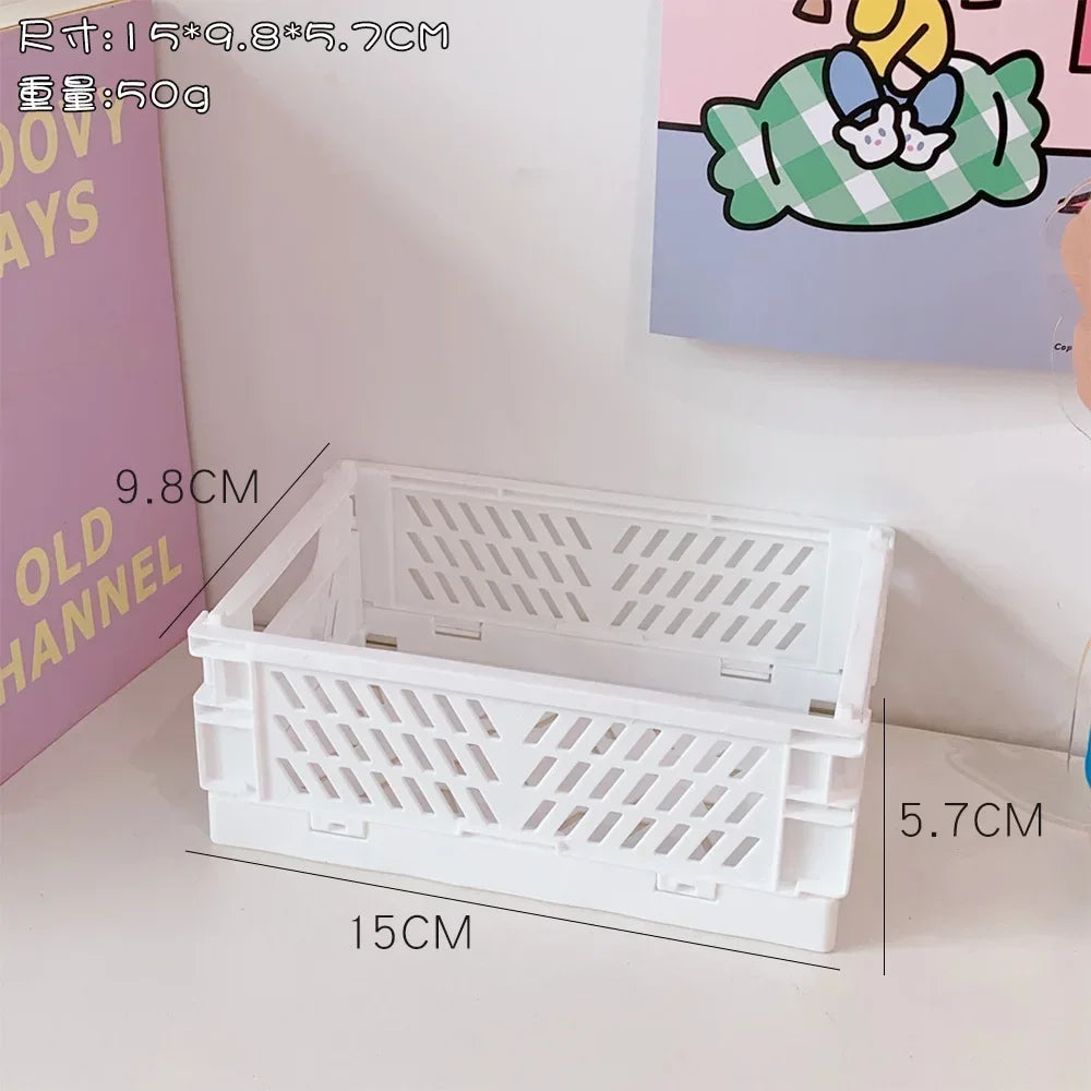 Foldable Storage Box Plastic Storage Organizer Student Desktop Organizer Stationery Snacks Storage Basket Home Storage Accessory