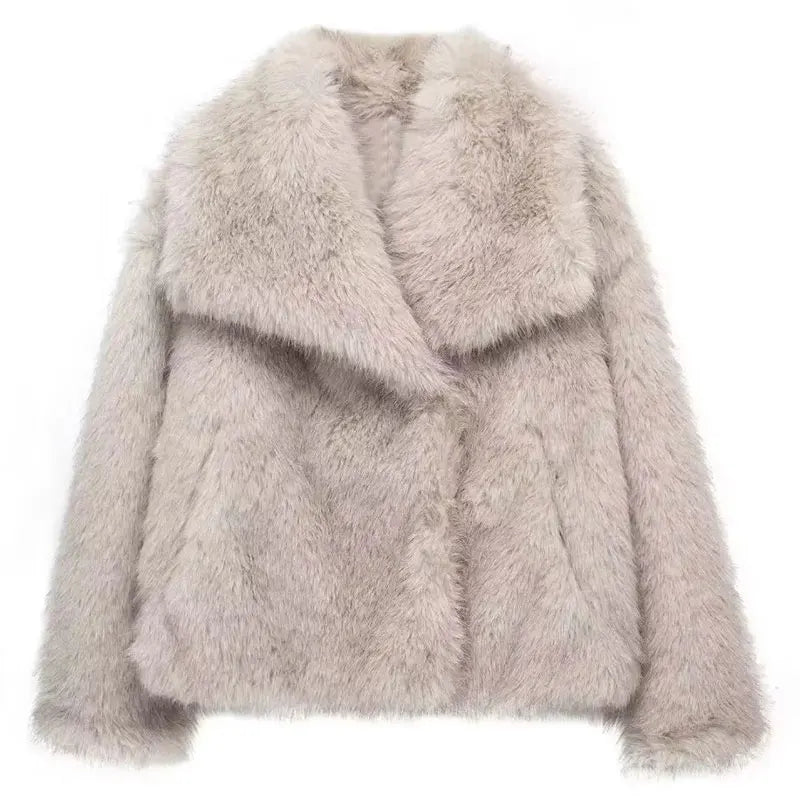 HH 2025 Winter Coats For Women Fashion New Faux Fur Long Sleeves Loose Coat Female Versatile High Street Women's Cardigan