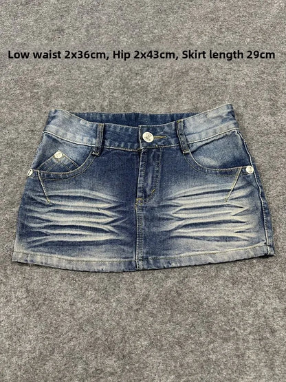 Sexy American Vintage Low Waist Denim  Skirt for Students Z4 Antiquing Y2K Trendy ort Skirt with Handmade Ripped And Fo...