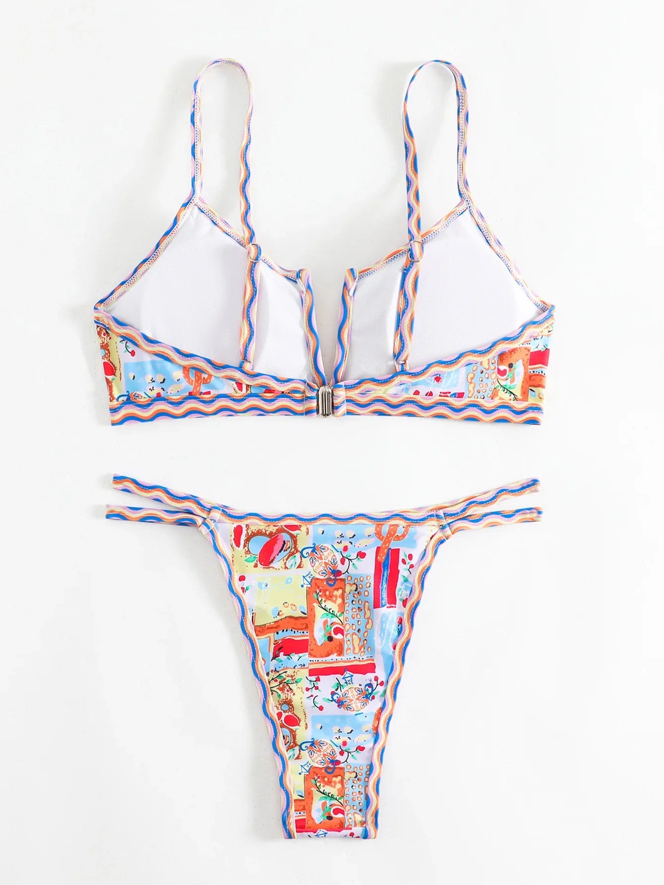 Sexy Micro Bikini Women Two Piece Set Ethnic Style Print V Neck Push Up Swimsuit 2025 New Beach Bathing Suit Thong Swimwear