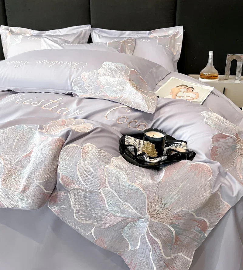 High-end Light Luxury Class A Long-staple Pure Cotton Floral Embroidery Quilt Cover Soft Bare Bed Line Comforter Bedding Sets