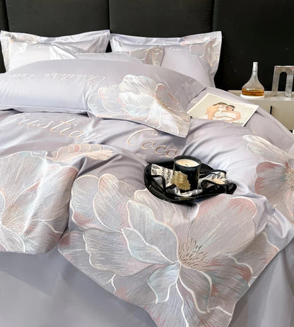 High-end Light Luxury Class A Long-staple Pure Cotton Floral Embroidery Quilt Cover Soft Bare Bed Line Comforter Bedding Sets