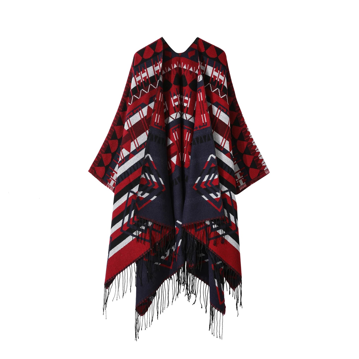 Poncho New Split Warm Shawl Vintage Ethnic Style Scarf Imitation Cashmere Tassel Women Cape Lady Cloak Warm Coat Khaki