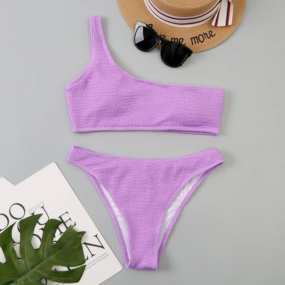 One Shoulder Bikinis 2026 Women Sexy Swimwear Female Brazilian Swimsuit Solid Beachwear Bathers Bathing Swimming Swim Suit