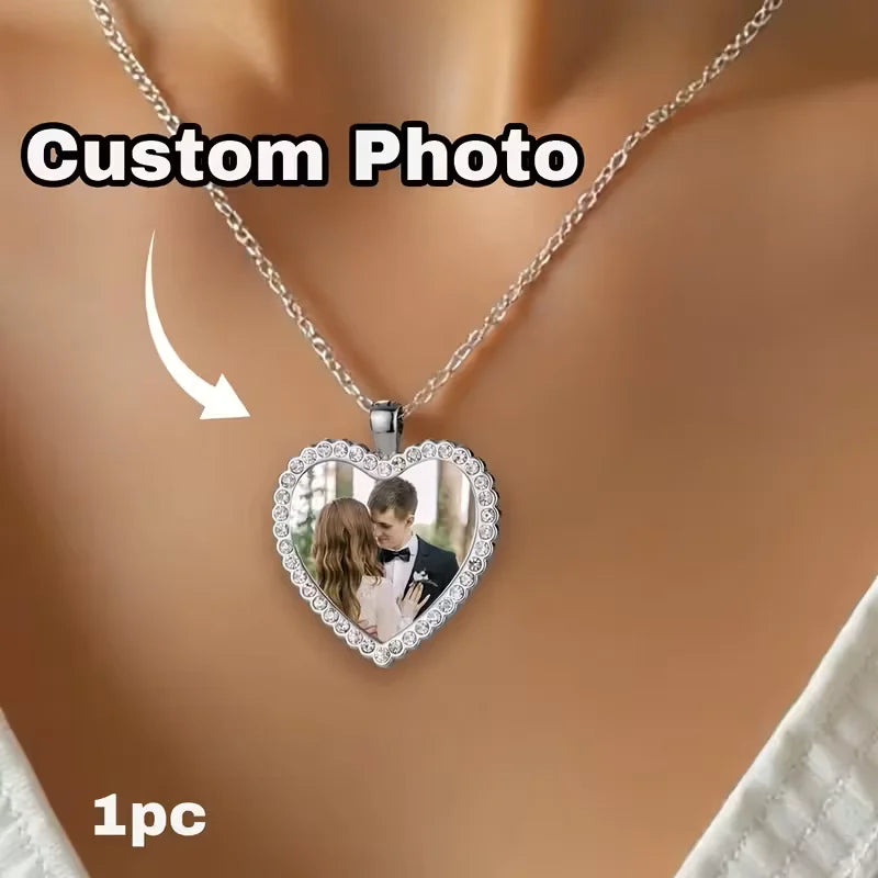Custom Photo Necklace, Personalised Heart-Shaped Inlay Necklace, Custom Personalised Photo Necklace