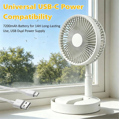 Portable Standing Fan 185-Degree Tilt Air Blower Silent Foldable Rechargeable Standing Fan For Home Outdoor Camping Travel Patio