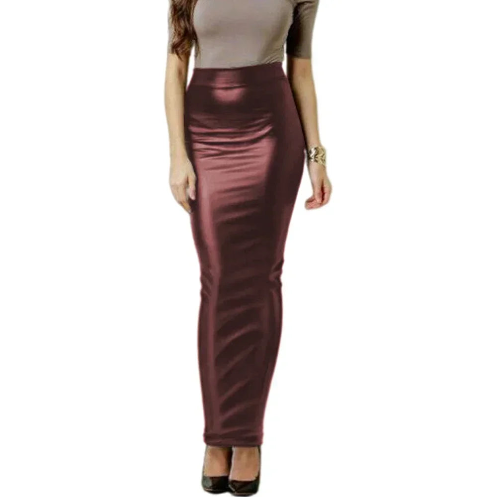 Women Hobble Skirt Solid Color High Waist Slim Fit Skinny Matte Faux Leather Cozy Commuter Wetlook Bodycon Skirt Streetwear New