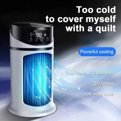 Portable 6-speed electric fan, equipped with air purifier, plastic evaporator humidifier and cooling and heating functions