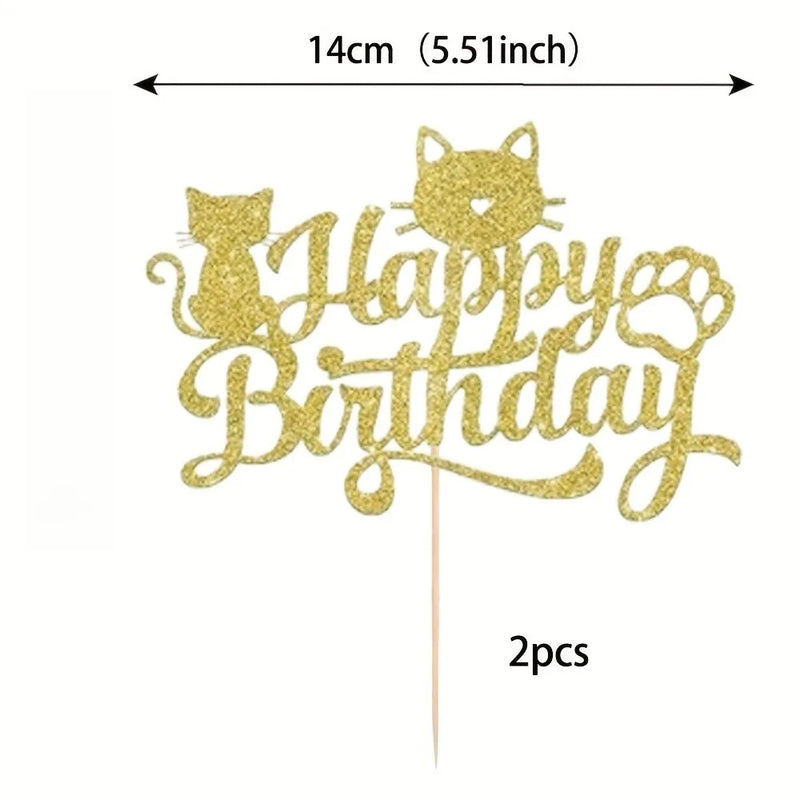 2Pcs Festive Cat Themed Cake Decorating Supplies Set: Adorable Cat Cake Topper, Decorations for Halloween,Christmas Celebrations