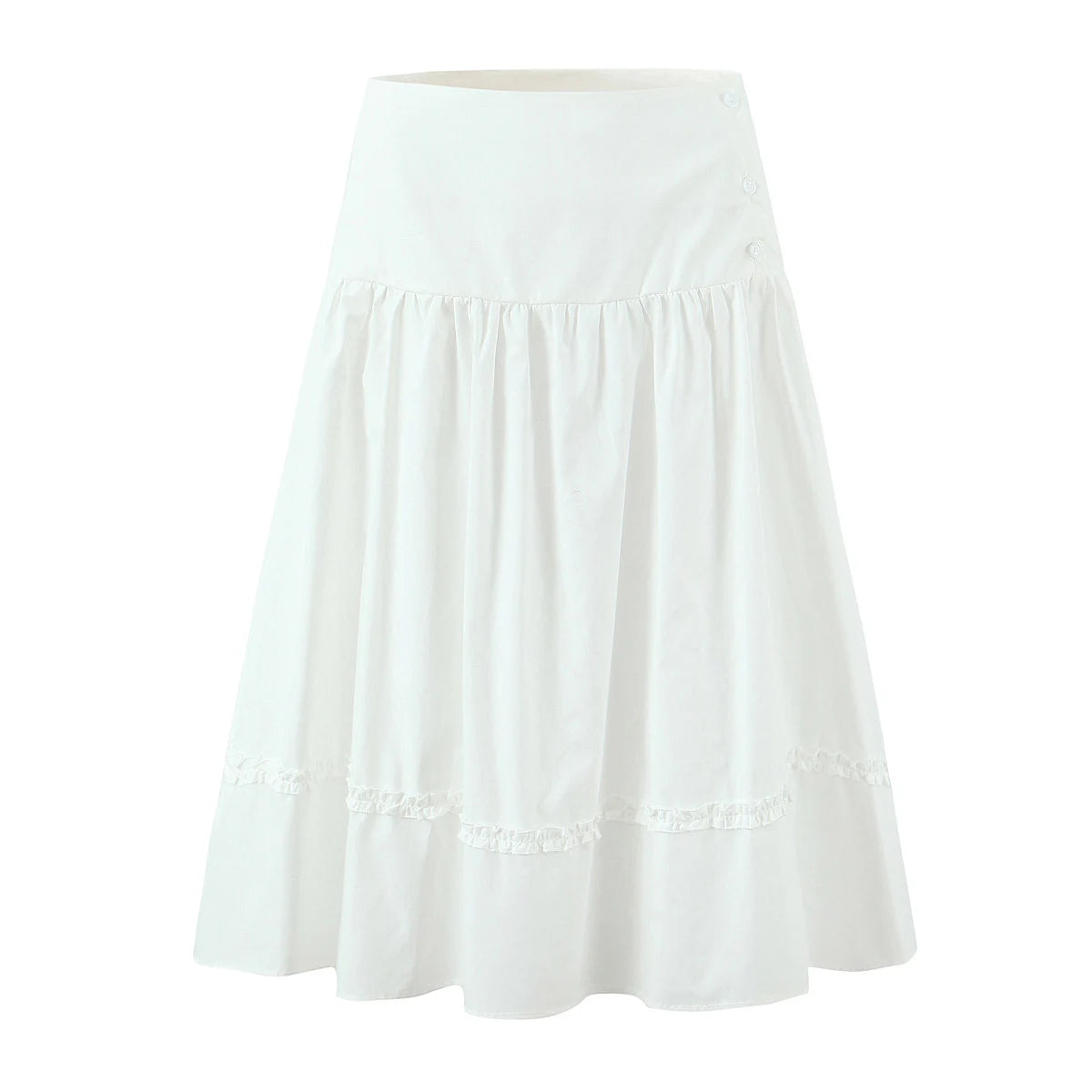 New 2025 Holiday Buttons Low Waist Midi Long Skirt Women Spliced Ruched Wood ears Swing A-lined Skirts Boho Yellow White
