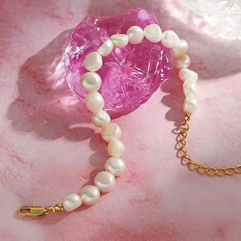 Hengsheng 6-7mm Baroque Natural Freshwater Pearl Bracelet 18cm Length Adjustable Anklets Bracelets for Women Jewelry Gift