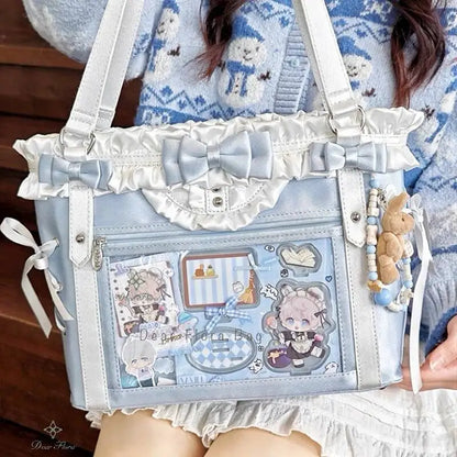 Japanese Sweet Women Ribbon Ita Bag Cute Lolita Girl Transparent Handbags Fashion Large Capacity Tote Bag Aesthetic Shoulder Bag