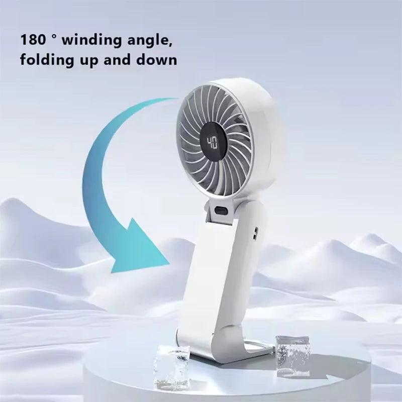 Foldable Handheld Fan with Digital Display, USB Rechargeable, Portable Mini Fan, Strong Airflow for Home and Travel
