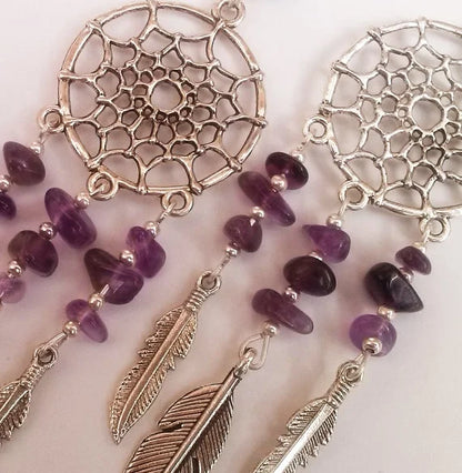 Amethyst Dreamcatcher Earrings , Dream Catcher Earrings , Amethyst Earrings , Tribal Jewelry , Purple Earrings , Handmade