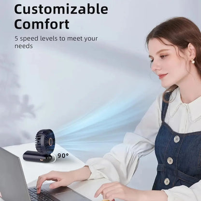 Portable Handheld Mini Fan with Stand, 90° Foldable, 5 Speed Wind,Hand Held/Neck/Desk 3 in 1 Personal Fan,3-6 Hours Battery Life