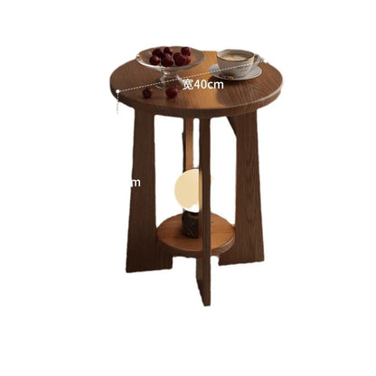 Vintage-style Coffee Table Small Apartments Modern Minimalist Double-layer Round Table Solid Wood Side Tables Living Room Sofa