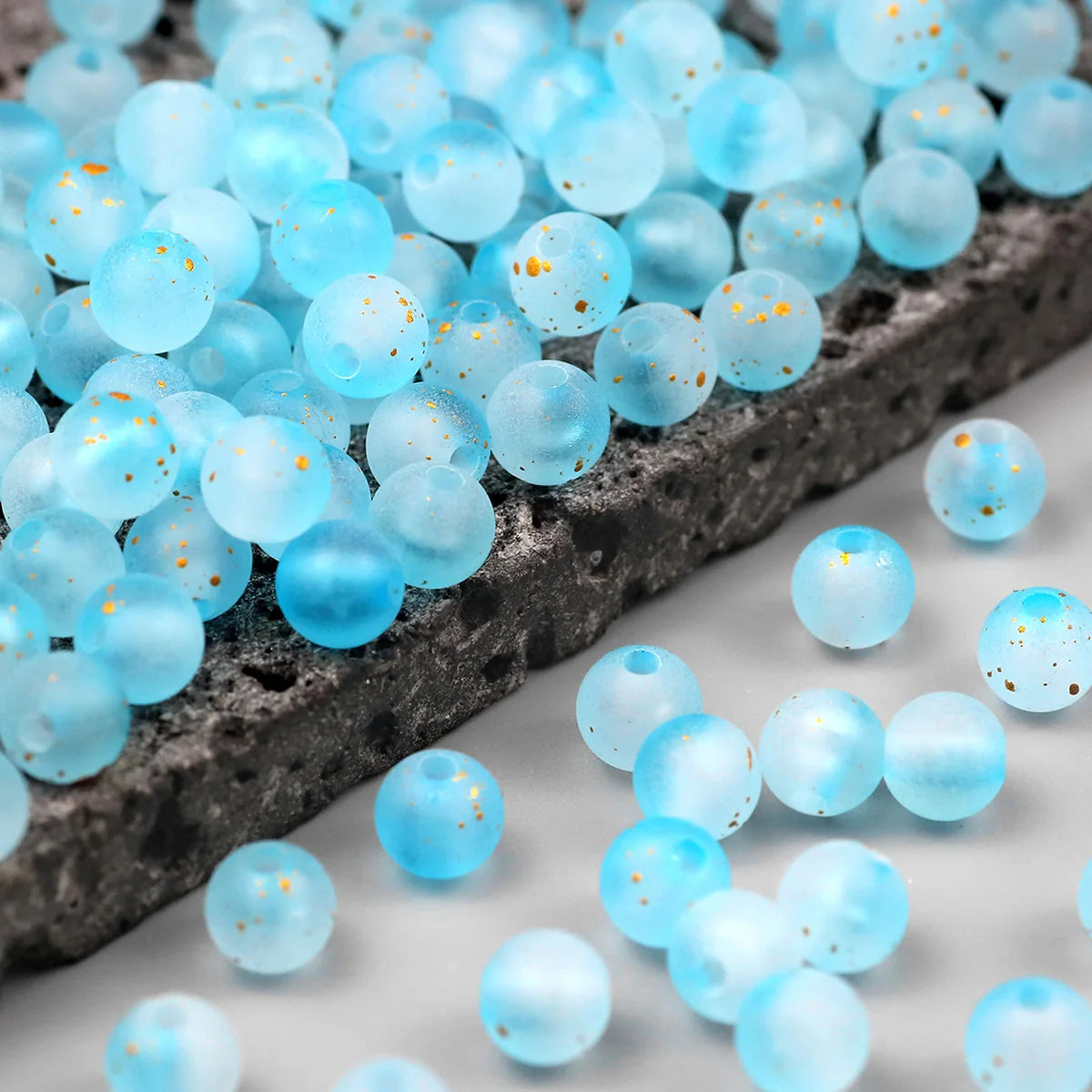 Frosted Round Dot Gold Acrylic Crystal Beads Glass Spacer Loose Beads 8mm For Jewelry Making Bracelet DIY Pen Beads Accessories