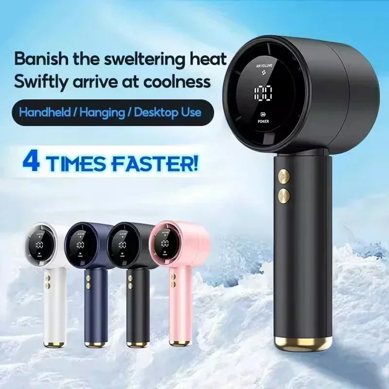 Portable Mini Handheld Fan Type C Rechargeable Digital Display Fan High-Speed Electric Cooling Fan Desktop Outdoor Small Fans